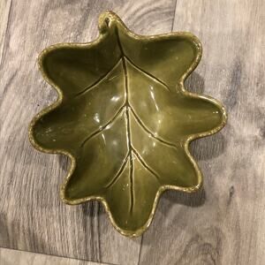 Fall-Themed Glossy Green Leaf Bowl Candy Dish 5-1/2” x 5” x 2-1/2”